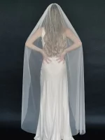 YouLaPan 부드러운 얇은 명주 그물 싱글 레이어 신부 결혼식, 간단한 베일 컷, 가장자리 벨로 드 노비아 라르고 만틸라, 맞춤형 웨딩 베일, V30 - 이미지 3