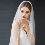웨딩 베일 짧은 연필 가장자리 간단한 신부 베일, 우아한 로치 웨딩 베일, 긴 빗, 부드러운 싱글 V14 - 이미지 2