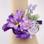 보라색 실크 장미 신랑 부토니에르 브로치 꽃, 웨딩 손목 코사지 신부 들러리 무도회 결혼 코사지 꽃 액세서리 - 이미지 4