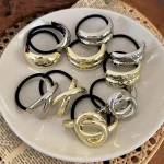 새로운 디자인 간단한 금속 기하학 머리띠 여자 패션 다목적 헤어 밧줄 소녀 넥타이 포니 테일 고무 밴드 헤어 액세서리 레트로 - 이미지 2