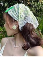 1 Pcs 1950 년대 레트로 레이스 스카프 삼각형 목 스카프 수 놓은 레이스 랩 헤어 랩, 여자를위한 꽃 크로 셰 뜨개질 머리 Bandanas 여자 - 이미지 5