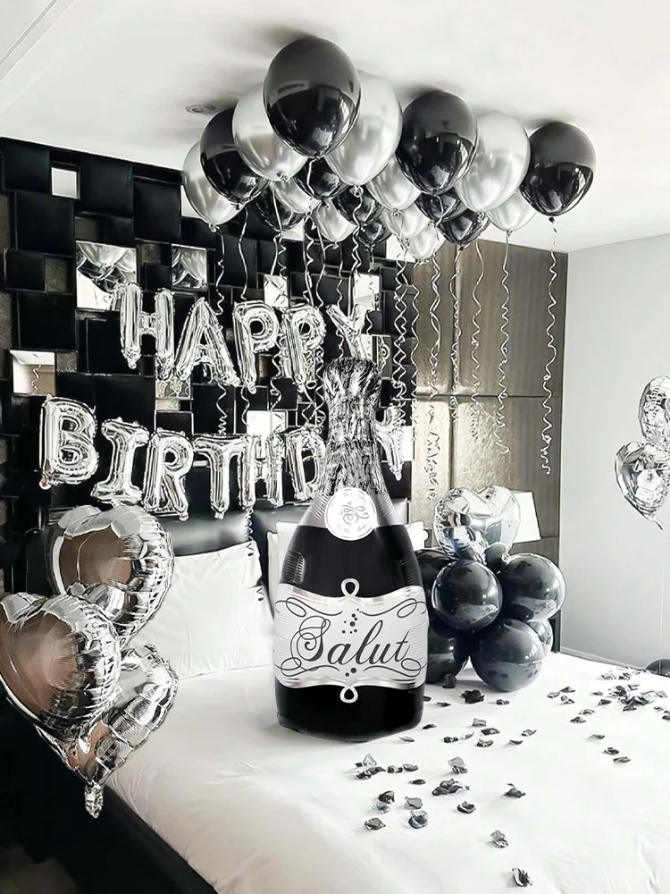 생일, 새해, 약혼, 기념일, 이벤트 축하 장식에 적합한 은색과 검정색 생일 파티 풍선