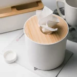 화장지 상자 나무 커버 라운드 티슈 상자 솔리드 컬러 냅킨 홀더 케이스 간단한 흰색 홈 자동차 티슈 페이퍼 디스펜서 - 이미지 3