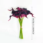 6개 인조 칼라 백합 꽃 PU 조화 웨딩 부케 신부 DIY 꽃 장식 실내 집 방 사무실 테이블 장식 - 이미지 3