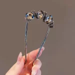 하이 엔드 금속 크리스탈 잎 U 자형 머리핀 여성 간단한 블랙 컬러 라인 석 머리 걸쇠 롤빵 헤어 스틱 헤어 액세서리 - 이미지 5