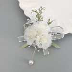 수제 신부 액세서리 모리 원사 넥타이 녹색 잎 라인 석 꽃 코사지 웨딩 베일 Flaperon 손목 꽃 액세서리 - 이미지 3