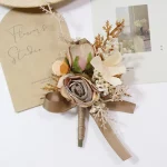 신랑 들러리용 빈티지 커피 인공 부토니에르, 손목 코사지 꽃, 웨딩 파티 신부 들러리 결혼 액세서리 - 이미지 4