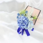 더스티 블루 로즈 Boutonniere 6 개 Groomsmen Groom Boutonnieres 웨딩 베스트 맨 코사지 가을 빈티지 소박한 결혼 꽃 - 이미지 6