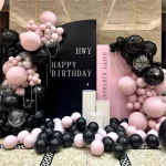 107Pcs 핑크와 블랙 풍선 화환 아치 키트 발렌타인 데이 웨딩 아기 생일 파티 장식을위한 투명 풍선 - 이미지 3