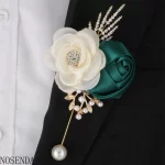 신랑 Boutonniere 남자 결혼식 증인 브로치 실크 로즈 Boutonniere 남자 코사지 핀 결혼식 Boutonniere 꽃 파티 파티 - 이미지 3
