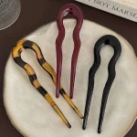 U자형 프렌치 트위스트 비녀 헤어 클립, 플라스틱 웨이브 머리핀, 빈티지 녹색 거북이, 비녀 머리 액세서리 - 이미지 3