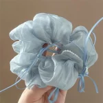 여성용 Scrunchies Kawaii 헤어 액세서리 소녀 파란색 나비 진주 대장 Scrunchie 헤드 로프 헤어 트레이 스위트 스타일 - 이미지 5