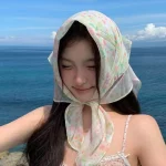 유행 프랑스 꽃 여성 Headscarf 선 스크린 쉬폰 스퀘어 스카프 여행 사진 액세서리 부드러운 머리 스카프 봄 여름 - 이미지 5