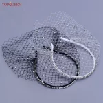 TOPQUEEN VA12 웨딩 메쉬 베일 여러 스타일 라인 석이있는 새장 베일 분리형 블러셔 독신 파티 액세서리 - 이미지 4