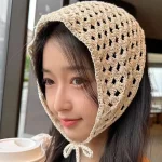 여성을위한 빈티지 니트 속이 빈 삼각형 머리 스카프 여름 여행 머리띠 헤어 스카프 사진 소품 소녀 헤어 액세서리