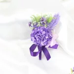 보라색 실크 장미 신랑 부토니에르 브로치 꽃, 웨딩 손목 코사지 신부 들러리 무도회 결혼 코사지 꽃 액세서리 - 이미지 5