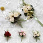 신랑 Boutonniere 남자 핀 수트, 신부 단추 구멍, 웨딩 손목 꽃, 파티 결혼 장식, 인공 실크 장미 꽃 - 이미지 2