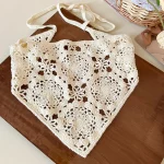 레이스 삼각형 헤어 스카프, 할로우 니트 꽃 머리띠, 헤어 타이 밴드, 개성 있는 여성용 헤드워프 헤어 액세서리 - 이미지 2