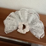 한국 감성 더블 레이어 자수 스커트 레이스 대장 스크런치 헤어플라워, 발레 스타일 포니테일 헤어밴드 1개 - 이미지 5