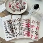 2025 여성용 레트로 레오파드 프린트 펜타그램 BB 헤어 클립 지브라 앞머리 프린트 물방울 모양 속이 빈 헤어핀 측면 프린트 헤어 클립 - 이미지 5