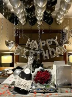 생일, 새해, 약혼, 기념일, 이벤트 축하 장식에 적합한 은색과 검정색 생일 파티 풍선 - 이미지 4