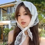 Ins 달콤한 레이스 헤어 스카프 여성 레트로 삼각형 헤어 밴드 스트랩 헤어 가방 Headscarf 모자 여행 사진 머리띠 터번 액세서리 - 이미지 6
