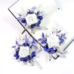 화이트 웨딩 Boutonniere 로얄 블루 잎 Ribbion 손목 코사지 Boutonnière Mariage Homme 웨딩 소품 - 이미지 2