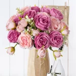 인공 꽃 가짜 실크 모란 꽃병 홈 룸 장식 스크랩북 축제 갈 랜드 웨딩 부케 파티 액세서리 - 이미지 4