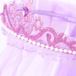 작은 공주 꽃 베일 크라운 두 레이어 웨딩 친교 머리 화환 머리 장식 레이스 베일 꽃 머리 화환 베일 - 이미지 4