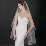 웨딩 베일 짧은 연필 가장자리 간단한 신부 베일, 우아한 로치 웨딩 베일, 긴 빗, 부드러운 싱글 V14 - 이미지 4