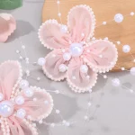 2Pcs 쉬폰 꽃 진주 헤어 클립 우아한 꽃 머리핀 달콤한 요정 자용 여자 여자 한국어 스타일 머리 장식 액세서리 - 이미지 5