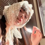 레트로 달콤한 꽃 삼각형 머리 스카프 여름 여성 소녀 스퀘어 스카프 머리띠 한국어 프랑스어 목가적 인 머리 장식 레이스 머리 장식 - 이미지 4