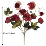 모란 인공 꽃 부르고뉴 실크 장미 꽃다발 수국 모란 빈티지 웨딩 신부 꽃다발 가짜 꽃 홈 인테리어 - 이미지 4