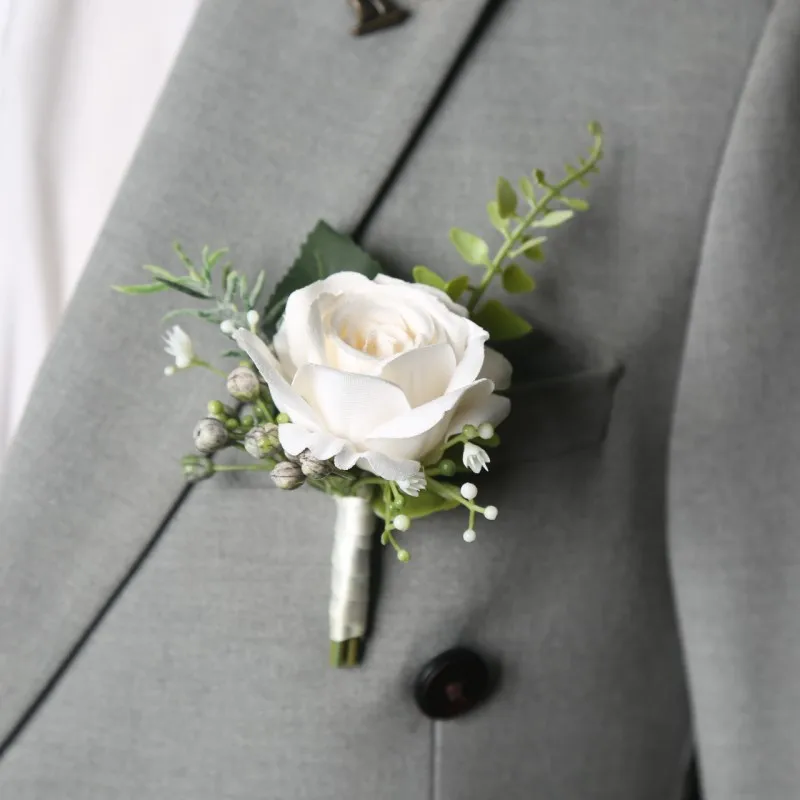 Mensuit 인공 장미 손목 코사지 웨딩 액세서리를위한 우아한 신랑 Boutonniere 꽃