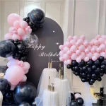 107Pcs 핑크와 블랙 풍선 화환 아치 키트 발렌타인 데이 웨딩 아기 생일 파티 장식을위한 투명 풍선 - 이미지 6