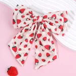 시폰 딸기 활 머리핀 핑크 부드러운 실크 질감 우아한 진주 머리 핀 여자 여자 사진 파티를위한 한국 액세서리 - 이미지 3