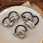 새로운 디자인 간단한 금속 기하학 머리띠 여자 패션 다목적 헤어 밧줄 소녀 넥타이 포니 테일 고무 밴드 헤어 액세서리 레트로 - 이미지 5