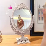 빈티지 유럽 스타일 메이크업 거울 타원형 모양의 화장품 거울 360도 회전 회전 데스크탑 화장대 거울 홈 장식 - 이미지 6