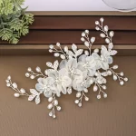 꽃 라인석 진주 헤어 클립 빗 머리띠, 웨딩 헤어 쥬얼리 액세서리, 신부 티아라 머리띠 클립 선물 - 이미지 2