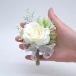 화이트 Boutonniere 웨딩 액세서리 신랑 코사지 브로치 꽃 인공 실크 장미 - 이미지 2