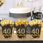6pcs 블랙 골드 팝콘 상자 컵 18 21 30 40 50 60 생일 파티 장식 블랙 골드 파티 웨딩 베이비 샤워 파티 용품 - 이미지 4