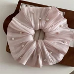 1PC 진주 대장 서클 패션 소녀 넥타이 대리석 헤어 로프 작은 신선한 백 포니 테일 기질 머리 로프 - 이미지 3