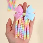 2Pcs 리본 술 헤어 클립 인기있는 달콤한 무지개 곱슬 리본 더블 포니 테일 머리핀 아기 소녀 헤어 액세서리 어린이위한 - 이미지 5