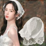 꽃 프린트 헤어 스카프, 보헤미아 반다나, 레이스 자외선 차단 헤드 스카프, 삼각형 스카프, 소녀 헤어 액세서리