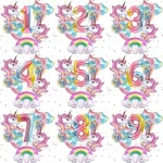 10pcs 유니콘 호일 풍선 세트 자리 1-9 마카롱 무지개 구름 풍선 베이비 샤워 웨딩 소녀 생일 파티 장식