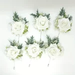 1/6PCS 화이트 로즈 웨딩 손목 코사지 및 Boutonniere 세트 ForBride 신부 들러리 남자 신랑 로즈 웨딩 꽃 액세서리 - 이미지 5