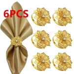 장미 꽃 냅킨 거치대, 꽃 라인석 냅킨 반지, 결혼식 크리스마스 파티 디너 테이블 장식, 1/6