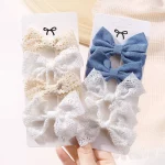 4Pcs 달콤한 레이스 인쇄 Bowknot 헤어 클립 헤어 걸스 수제 머리핀 부티크 바레트 머리 장식 아기 헤어 액세서리