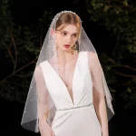 우아한 미니멀리스트 신부 베일, 허리 길이 베일, 여성 결혼식에 적합, 모델 귀걸이 제외 - 이미지 3