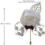 Boutonnieres 꽃 인공 장미 가짜 진주 아이보리 코사지 Buttonhole Groomsmen Boutonniere for Men 웨딩 액세서리 - 이미지 2